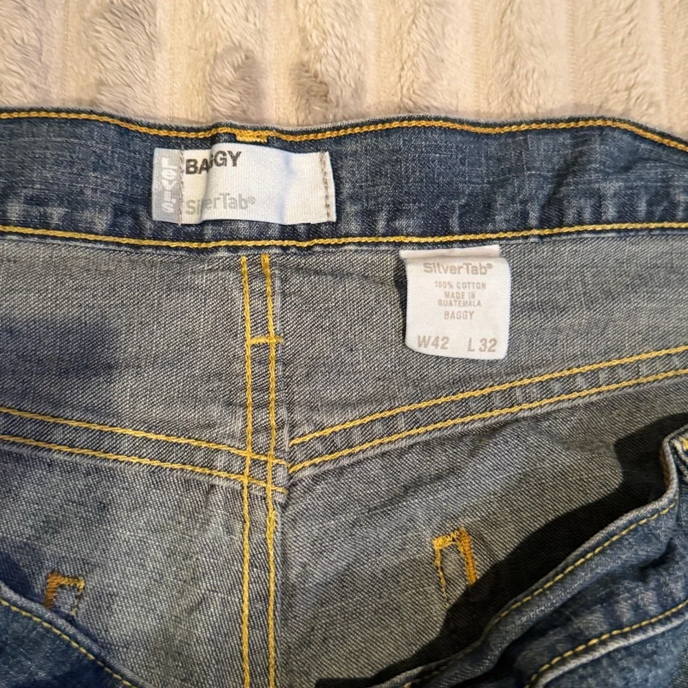 Levis SilverTab Baggy Jeans Mens 42x32 Blue Medium Wash Relaxed Wide Leg Denim
